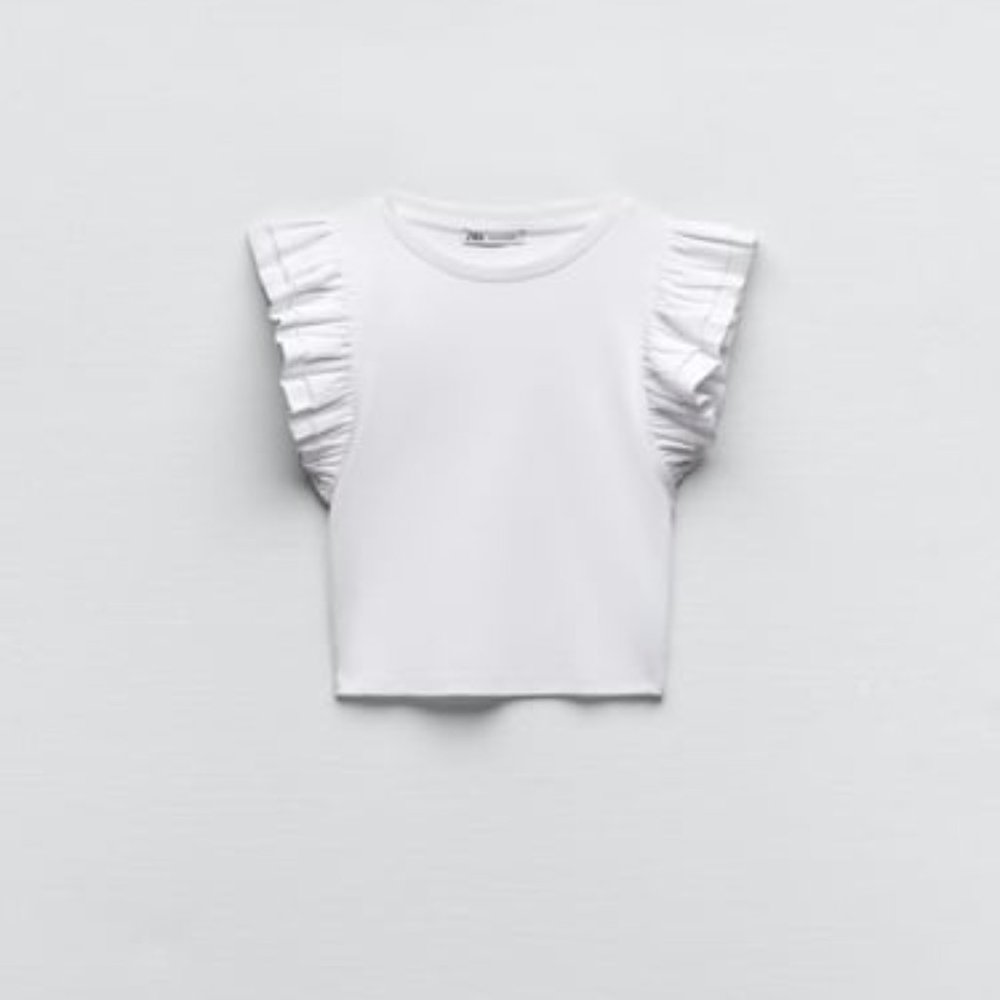 ZARA- RUFFLED SLEEVELESS TOP  WHITE